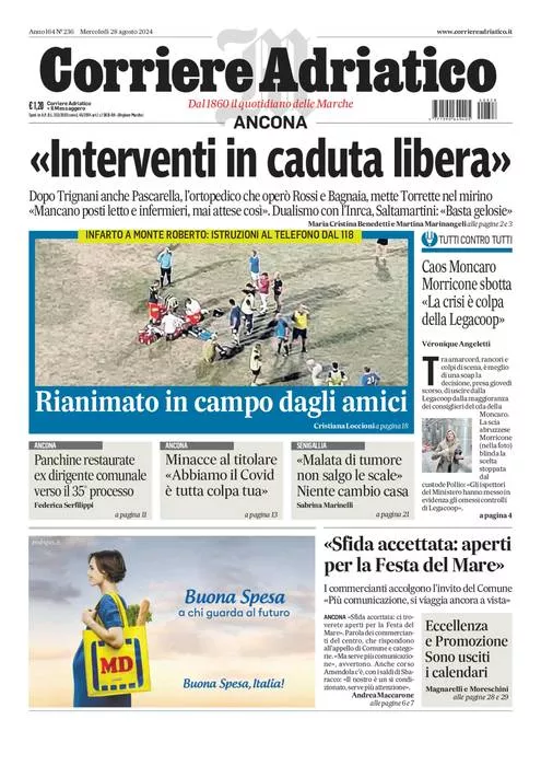 Prima-pagina-corriere adriatico-edizione-di-oggi-28-08-2024